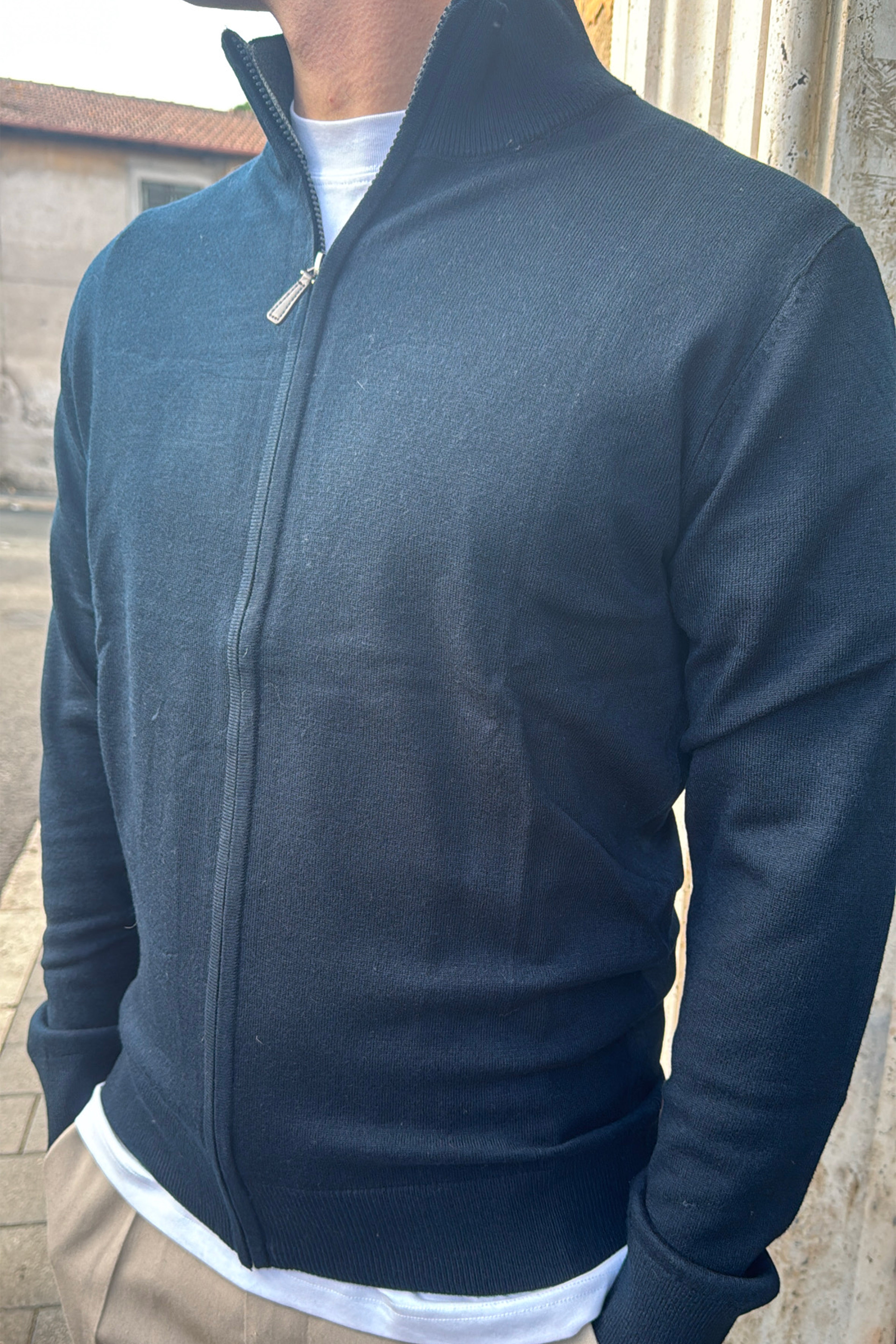 Maglione con zip intera - 20% lana