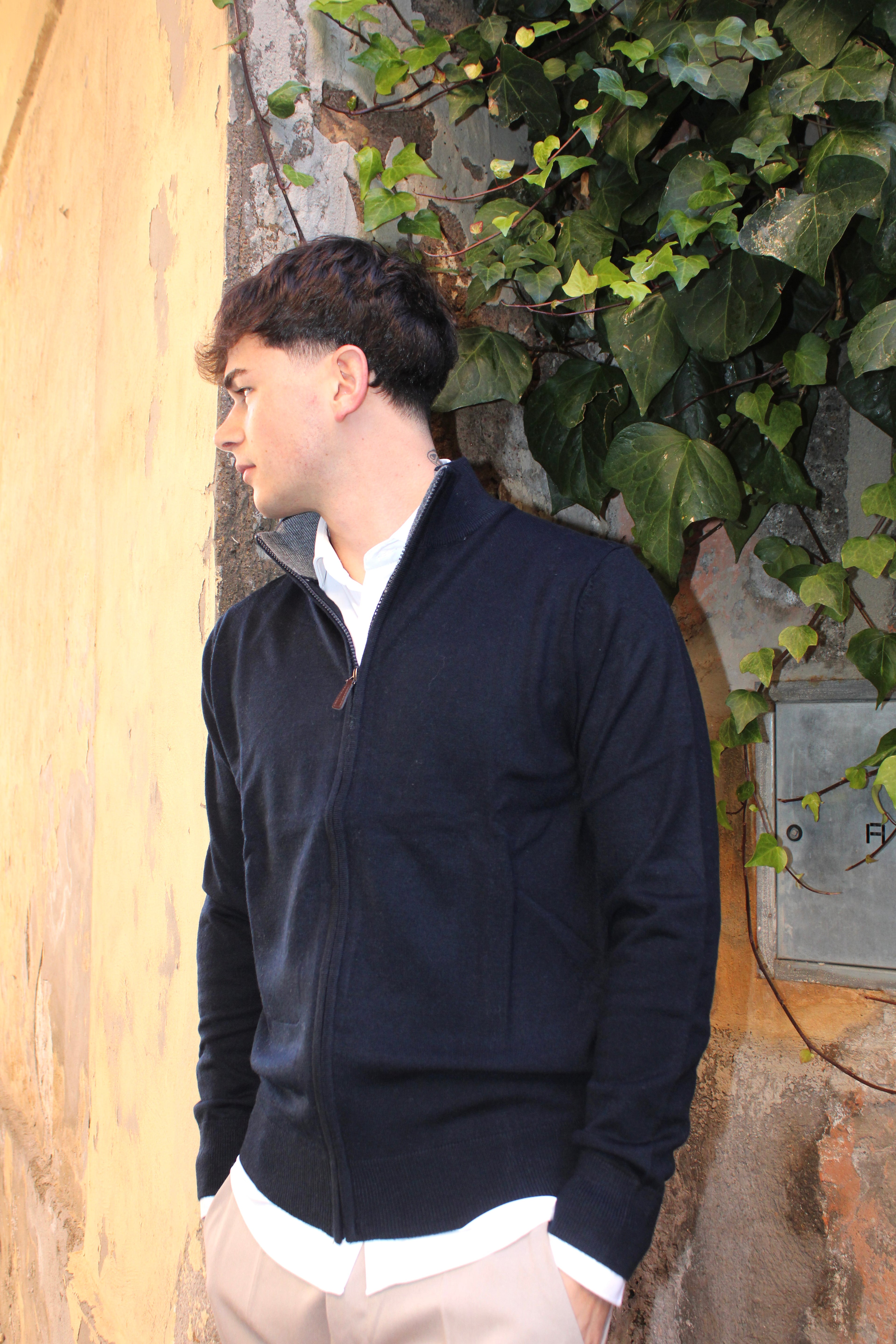 Maglione con zip intera - 20% lana