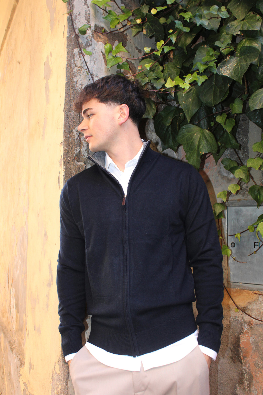 Maglione con zip intera - 20% lana