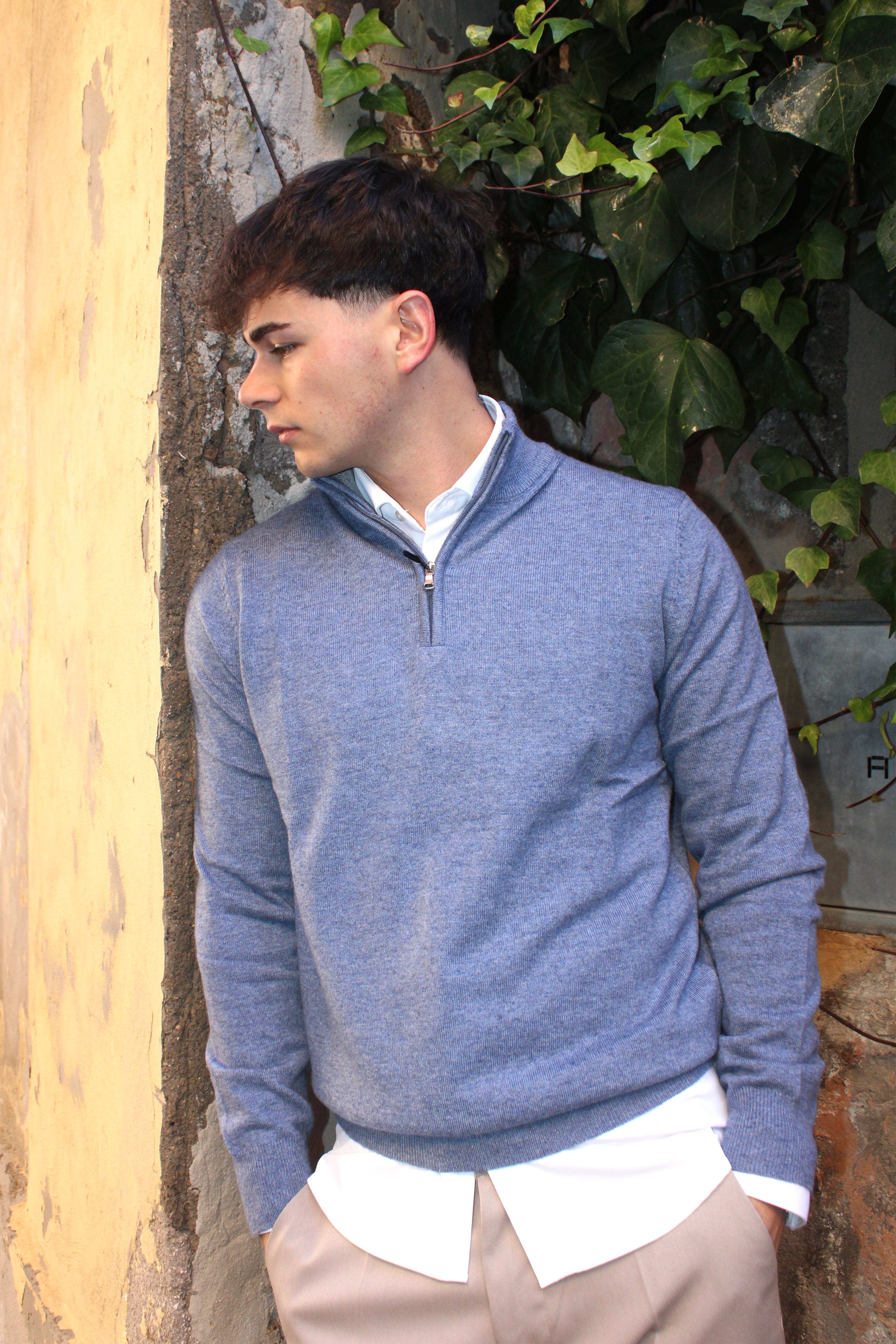 Maglioncino a collo alto mezza zip - Cashmere 10%