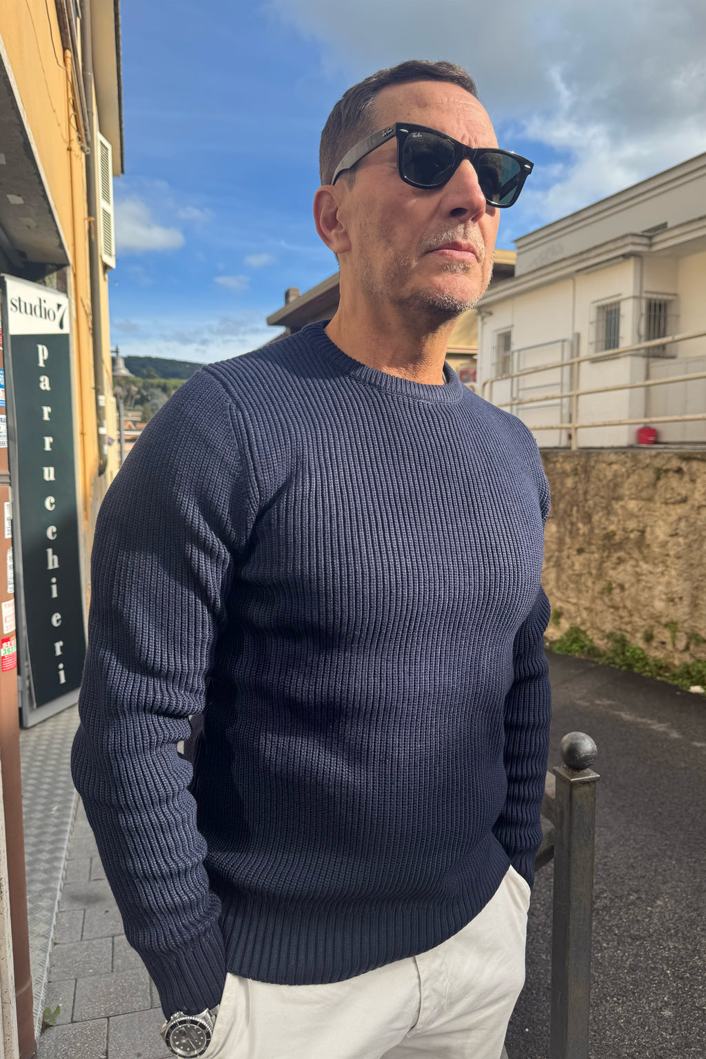 Maglione girocollo a coste inglese