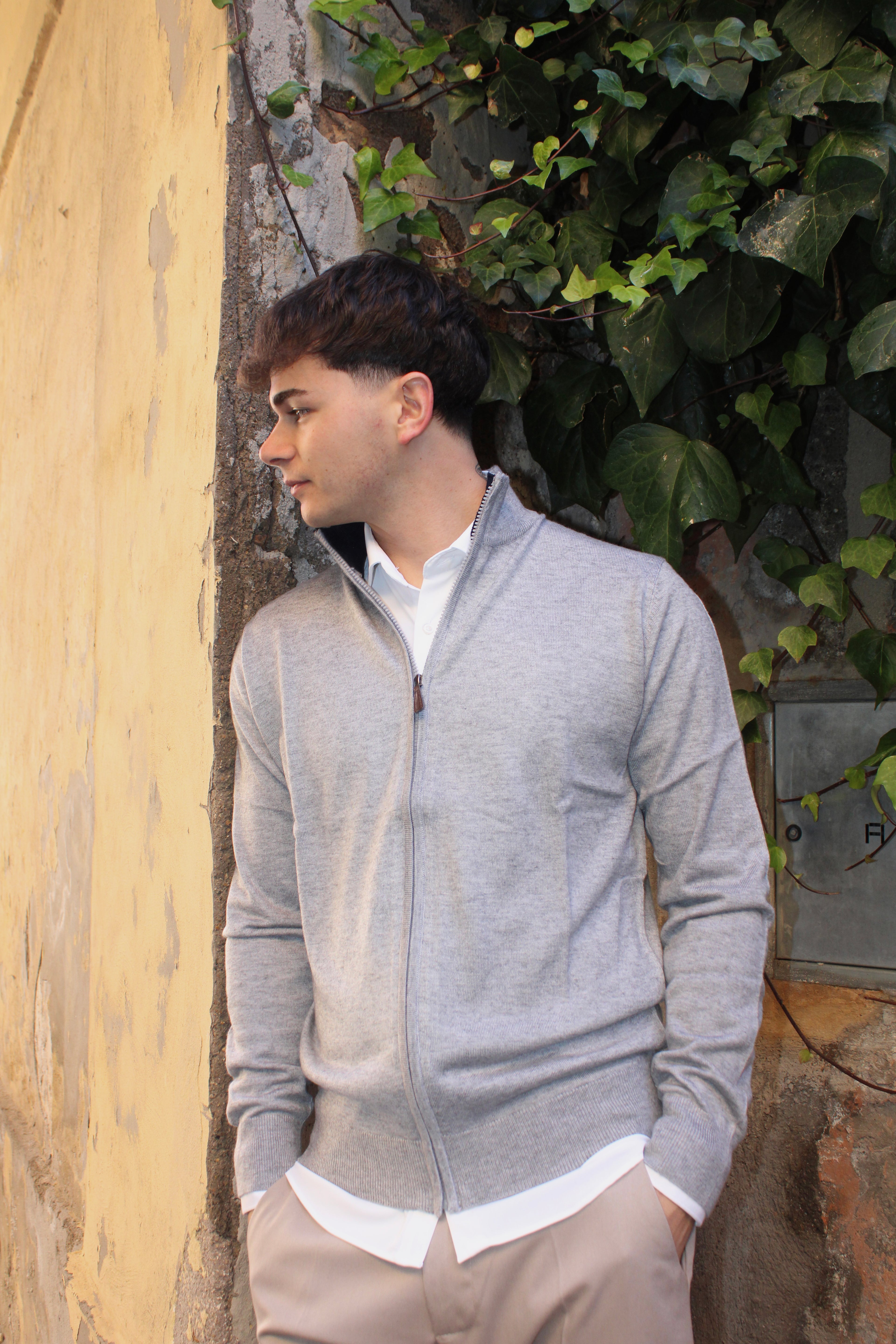 Maglione con zip intera - 20% lana