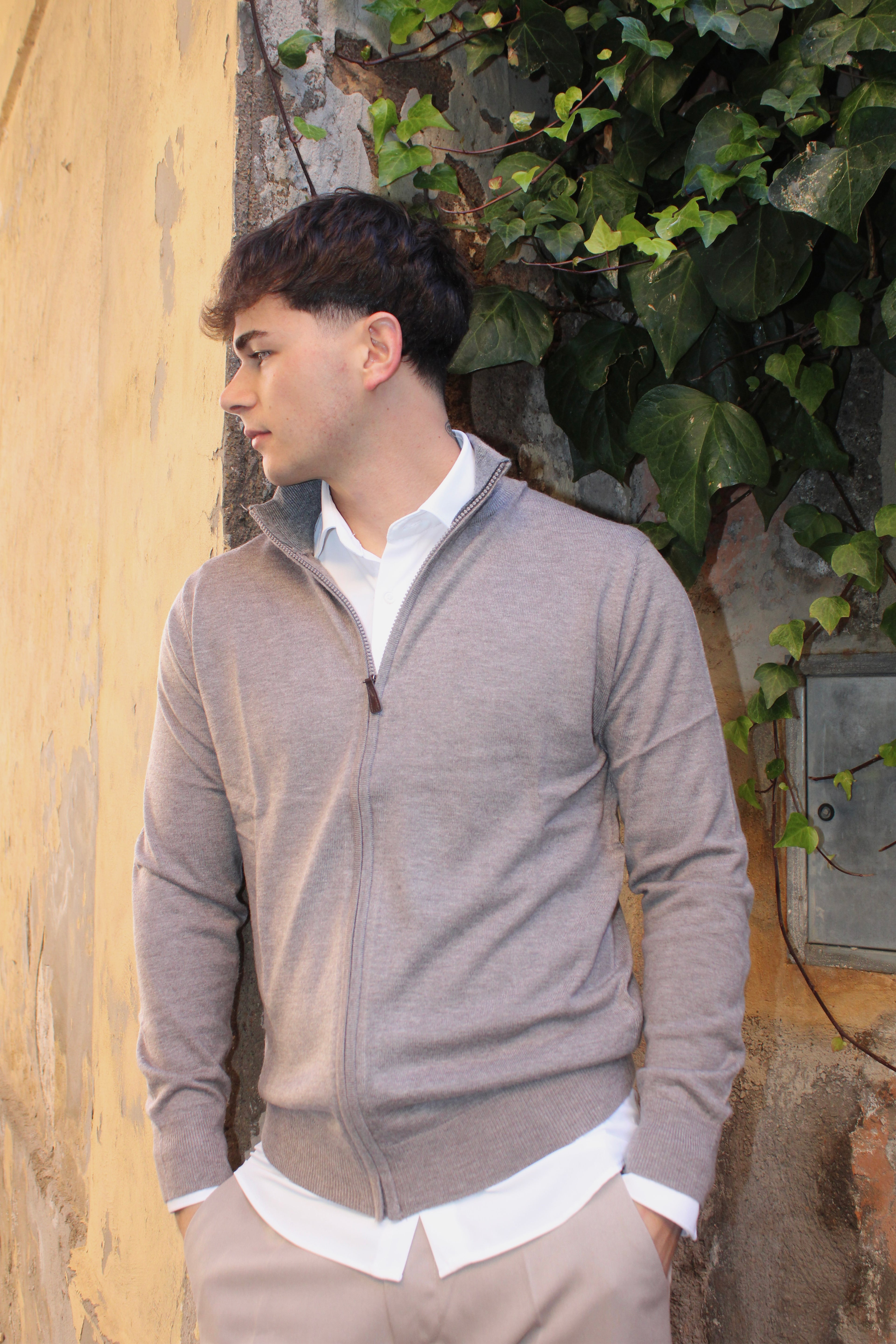 Maglione con zip intera - 20% lana