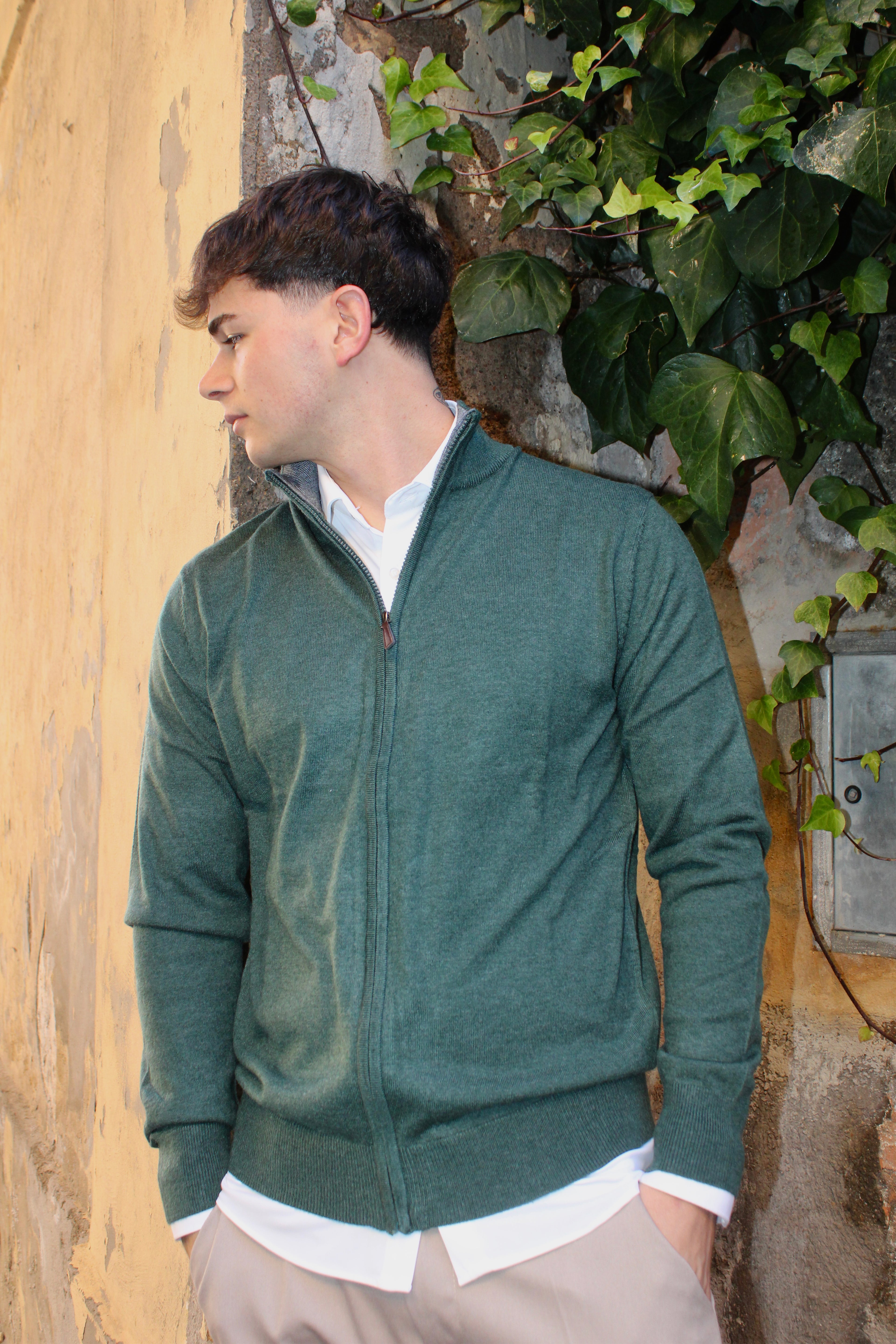 Maglione con zip intera - 20% lana